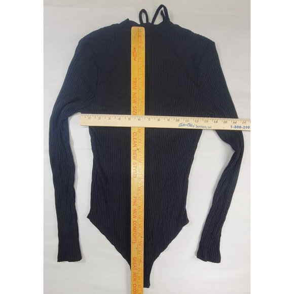Honey Punch Bodysuit Ribbed Black Long Sleeve V-Neck Womens Small NWT - Picture 8 of 8